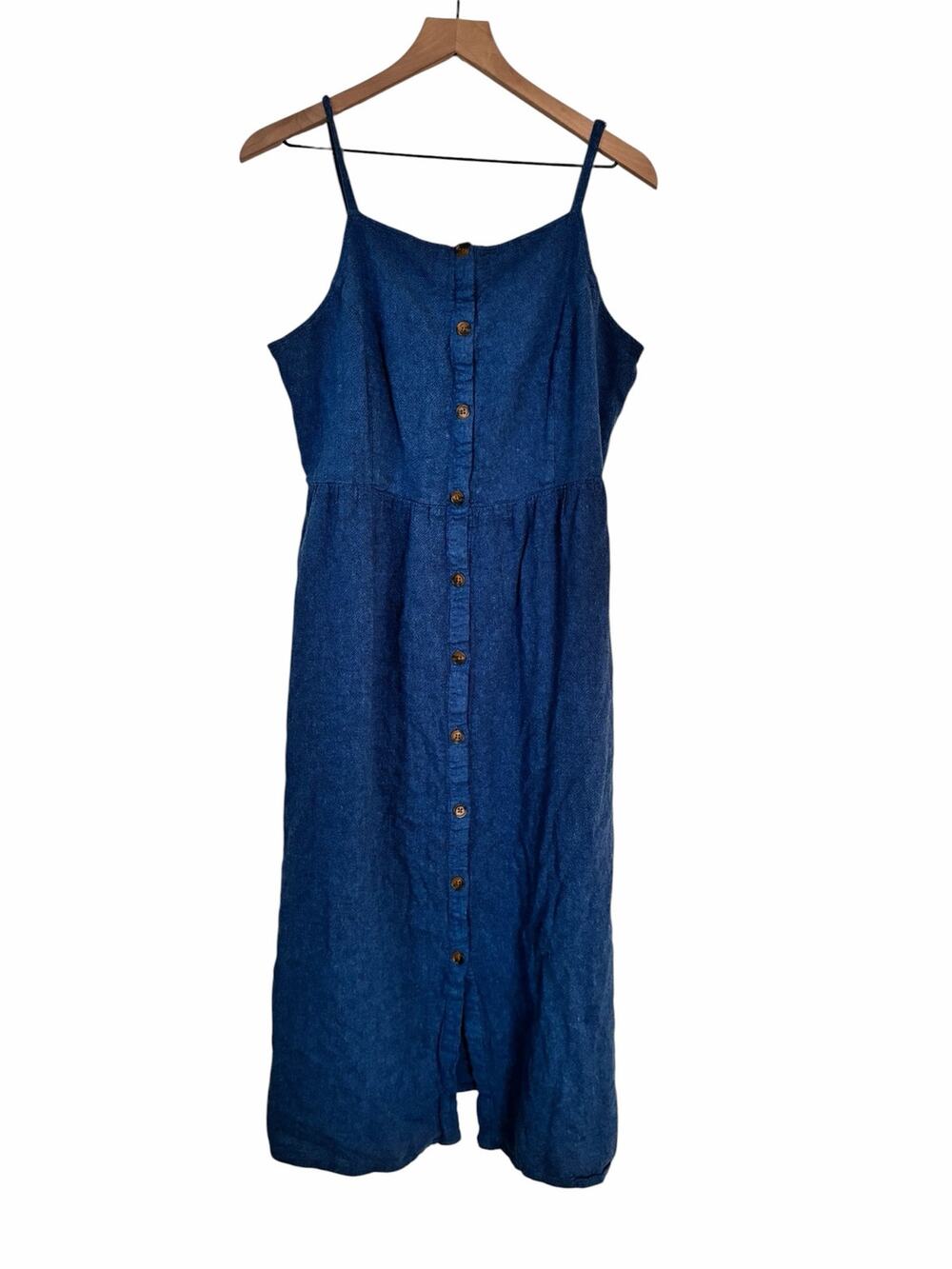 Old Navy Womans Linen Blend Square Neck Blue Chambray Button Front Dress XL Tall